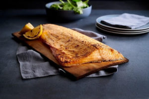 Cedar Planked Whole Salmon Filet with Mustard Bourbon Glaze