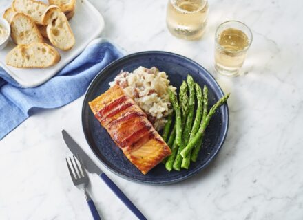 Bacon Wrapped Salmon with Smashed Potatoes