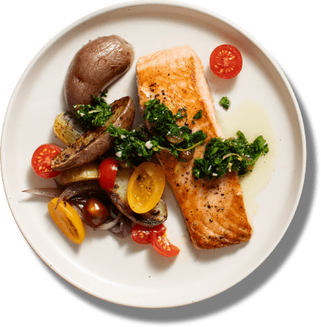 Overview of cooked salmon on a plate