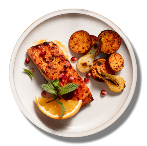 Overview of Moroccan Salmon on a plate