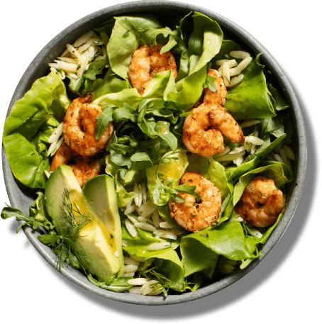 Overview of shrimp salad on a plate