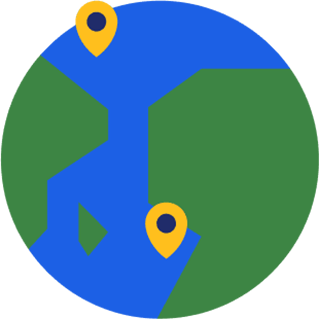 Globe icon with two pin drops in the ocean