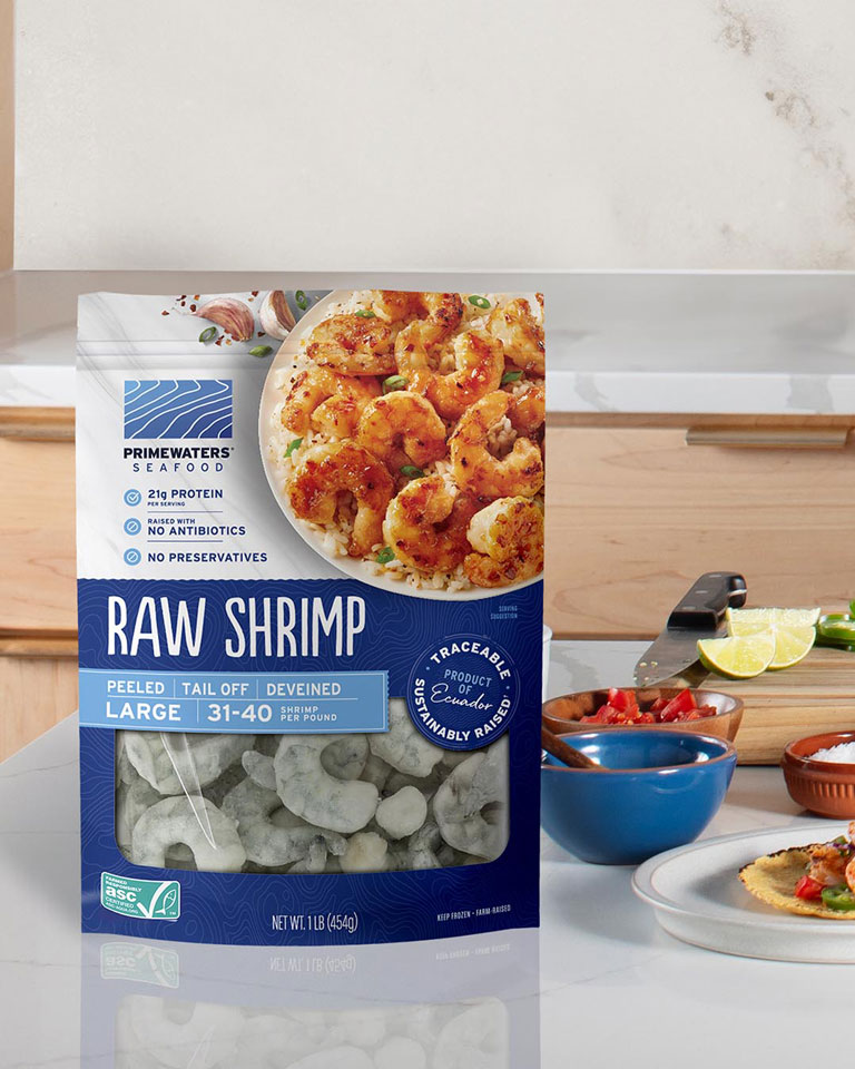 Raw Shrimp Peeled Tail off Large package front