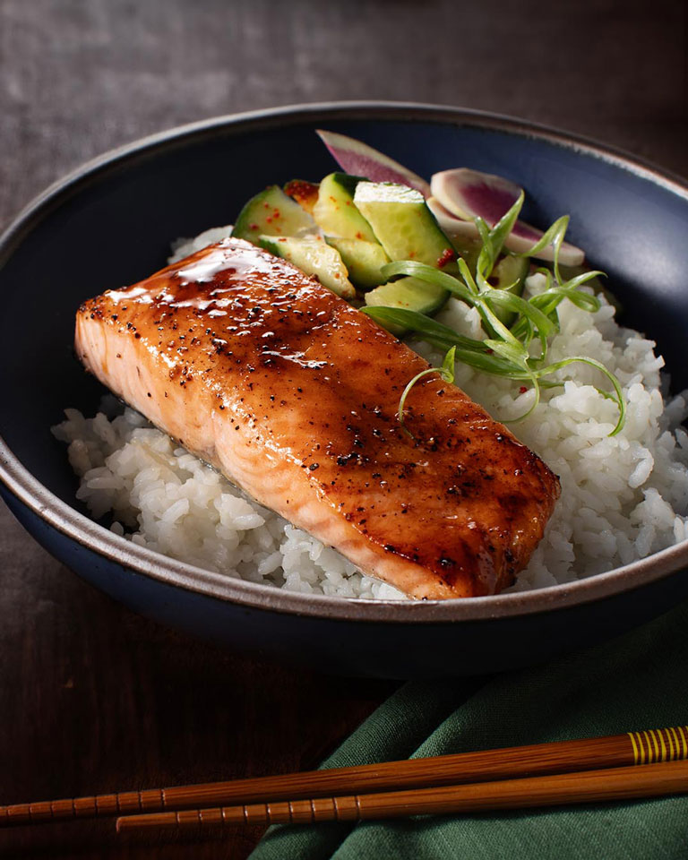 Salmon in a rice bowl