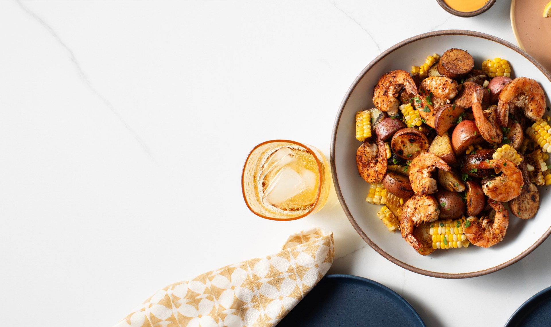 Overhead of shrimp on plate